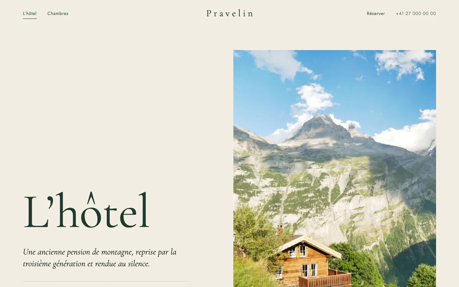 Vue « Présentation » de la refonte de Hôtel Pravelin (hôtel boutique de montagne, Les Haudères)